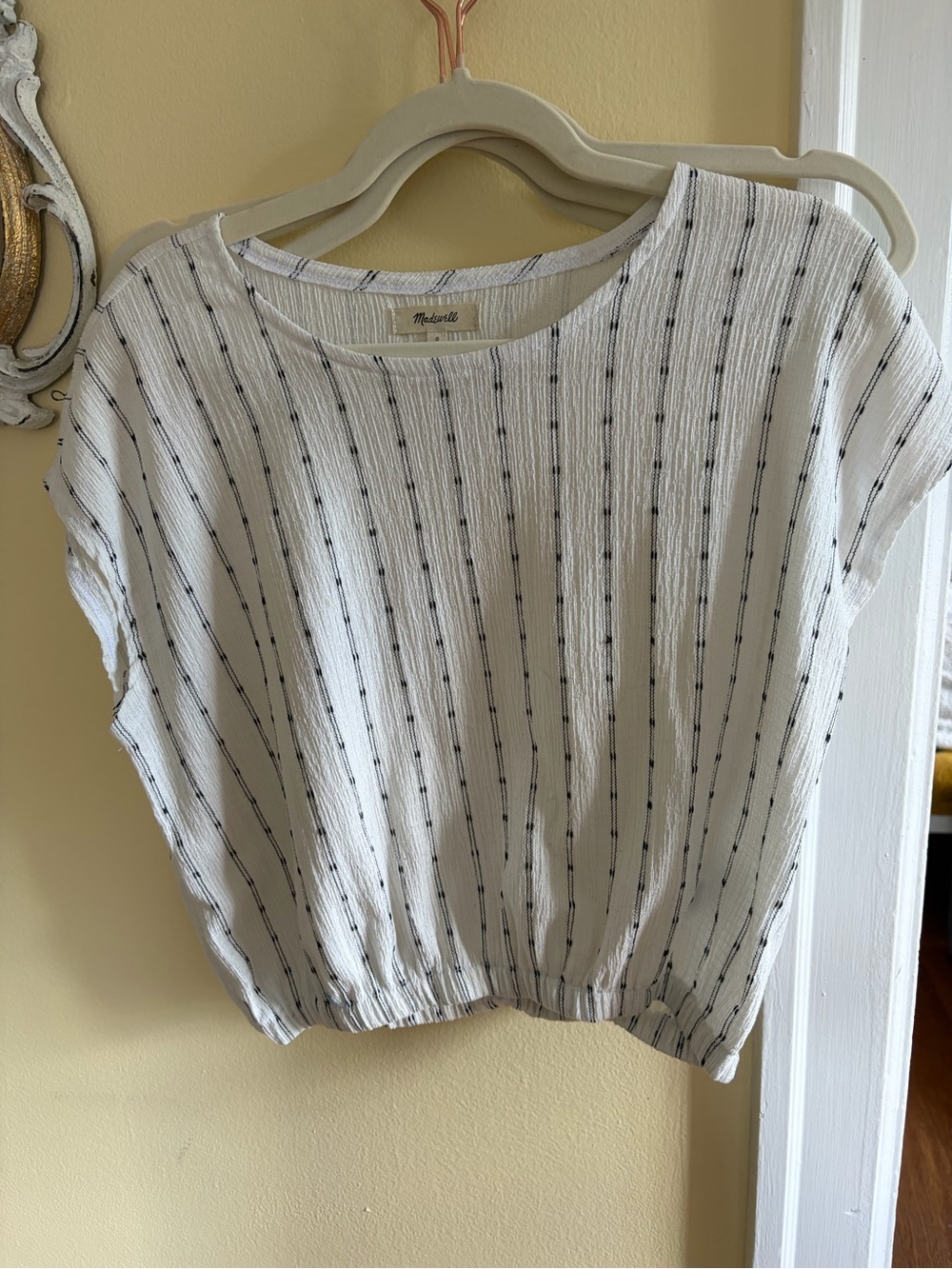 Madewell White Short Sleeve Striped Cropped Top